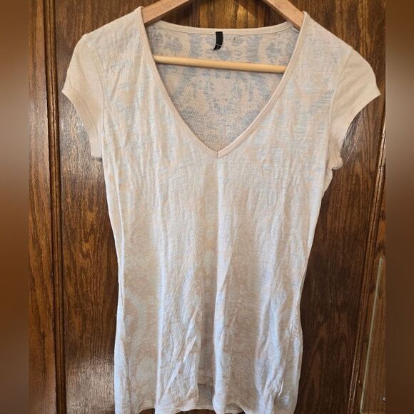 Tahari Burn Out V Neck T Shirt Semi Sheer Paisley XSMALL - Picture 2 of 8
